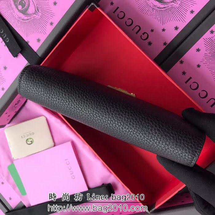 GUCCI古馳 歐洲正品原單 padlock系列 最新二折款 爆款鏈條皮夾 453506 黑色摔紋全皮 WTG1358